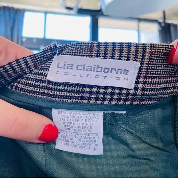 VINTAGE CLAIBORNE Brown Tan Plaid Print Business Pencil Midi Knee Skirt 6 - Picture 7 of 8